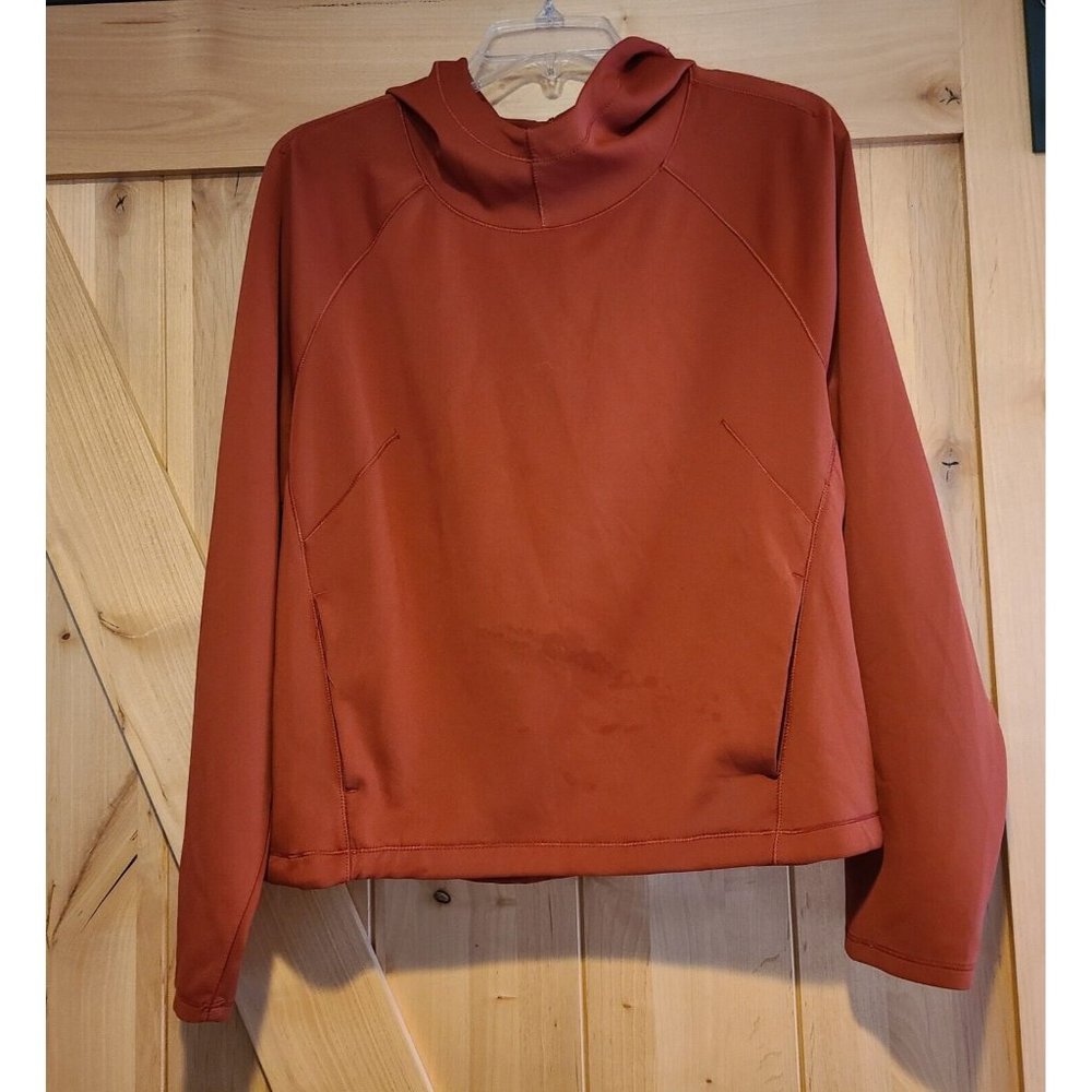 Infinity Symbol Orange Hooded Athletic Sweatshirt Pockets Womens Size L